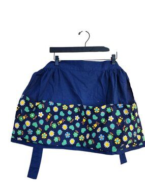 Hand Made Half Apron Navy Big Pockets floral